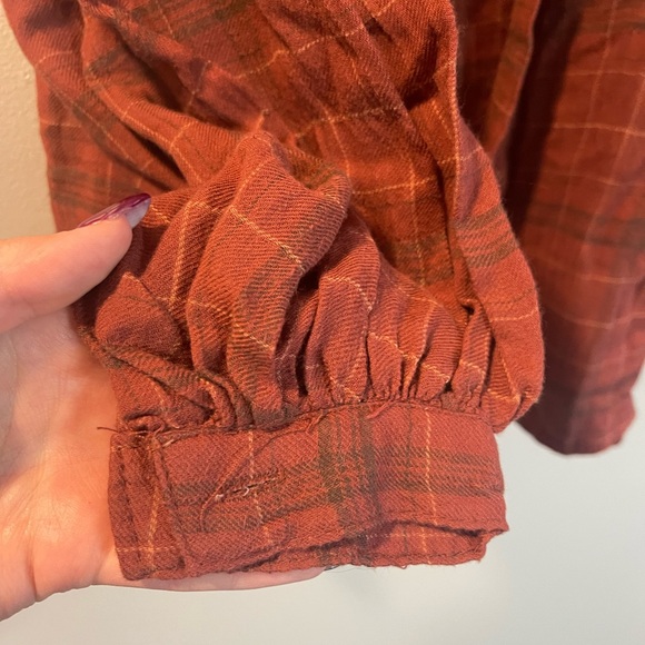 Max Studio Rust Plaid Ruffle Yoke Button-Up Blouse - Picture 6 of 16